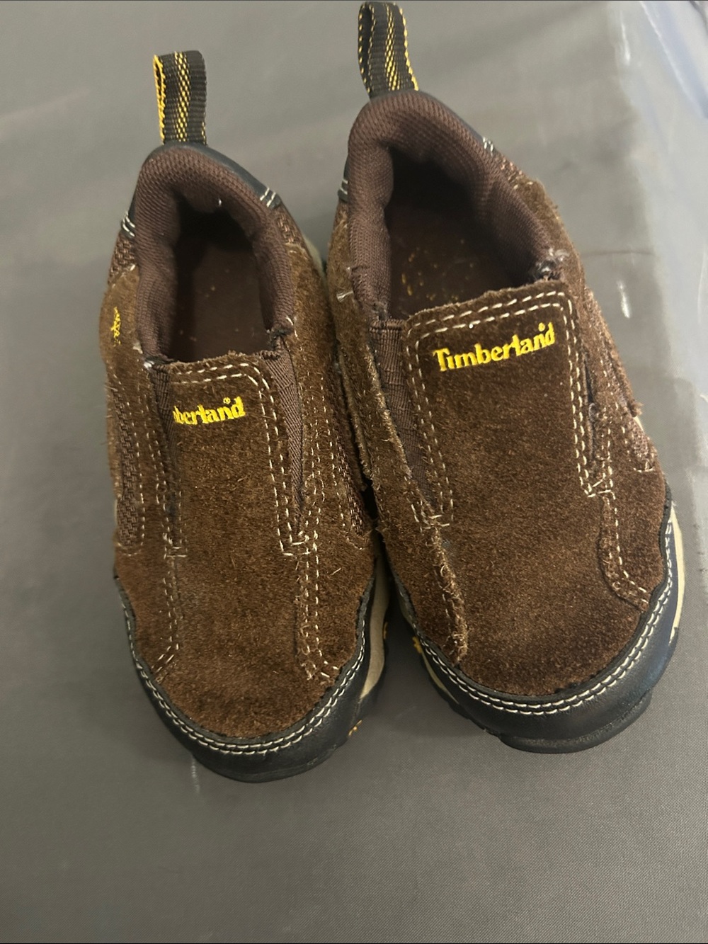 Timberland Kids Brown Suede Slip-On Sneakers with Yellow Logo OL1